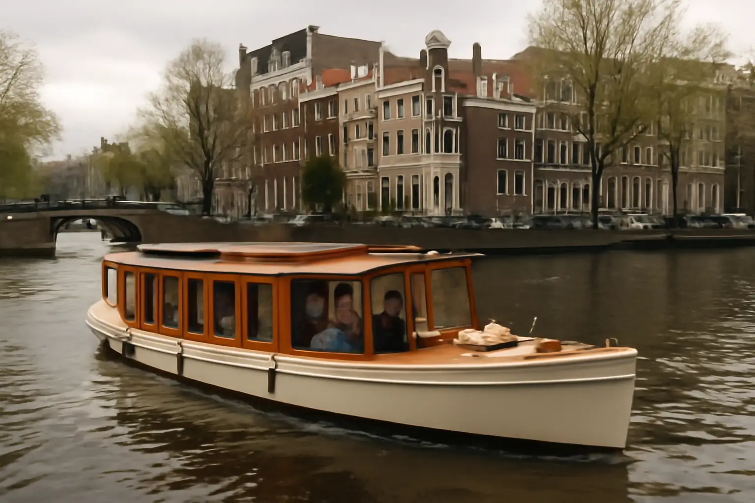 Klassieke saloonboottocht door de Amsterdamse grachten met drankjes en kaas
